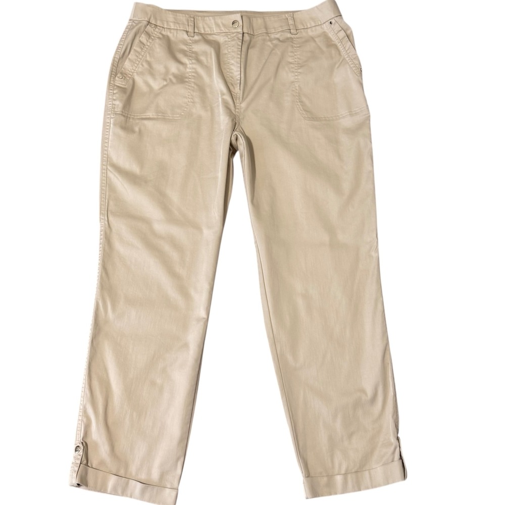 Chicos Size 14 Tab Roll Ankle Pants Lt. Khaki  Straight Leg‎ Cotton Blend Women